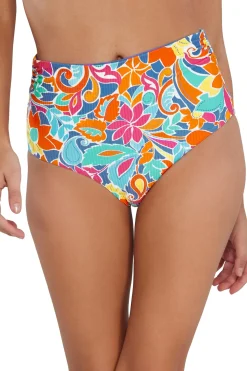 Plus Size|High-Waist<Sunsets Festive Floral Sandbar Rib Capri High Waist Bottom