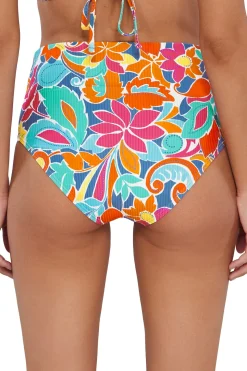 Plus Size|High-Waist<Sunsets Festive Floral Sandbar Rib Capri High Waist Bottom