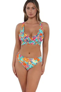 Plus Size|High-Waist<Sunsets Festive Floral Sandbar Rib Hannah High Waist Bottom