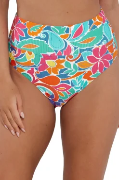 Plus Size|High-Waist<Sunsets Festive Floral Sandbar Rib Hannah High Waist Bottom