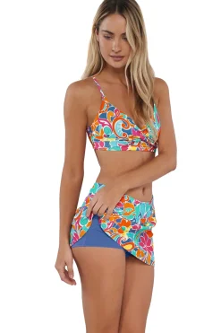 Plus Size<Sunsets Festive Floral Sandbar Rib Sporty Swim Skirt