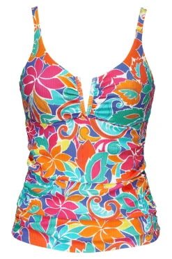 Plus Size|Underwire<Sunsets Festive Floral Sandbar Rib Zuri V-Wire Tankini Top
