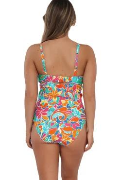 Plus Size|Underwire<Sunsets Festive Floral Sandbar Rib Zuri V-Wire Tankini Top