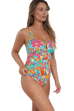 Plus Size|Underwire<Sunsets Festive Floral Sandbar Rib Zuri V-Wire Tankini Top