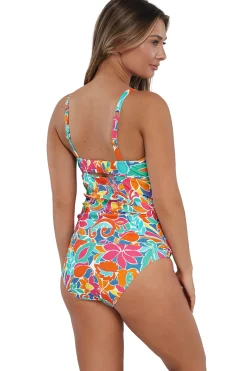 Plus Size|Underwire<Sunsets Festive Floral Sandbar Rib Zuri V-Wire Tankini Top