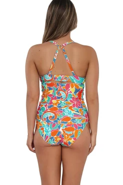 Plus Size|Underwire<Sunsets Festive Floral Sandbar Rib Serena Tankini Top