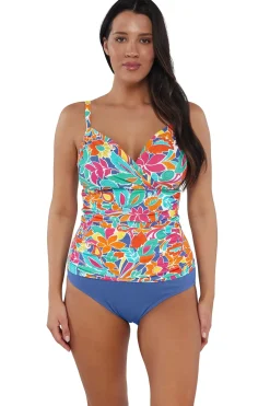 Plus Size|Underwire<Sunsets Festive Floral Sandbar Rib Serena Tankini Top