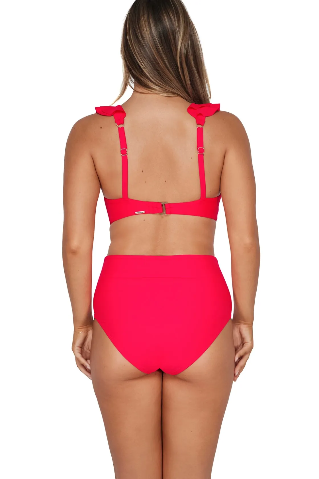 Plus Size|Bikini Bottoms<Sunsets Geranium Capri High Waist Bottom