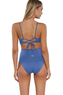 High-Waist|Bikini Bottoms<Sunsets Harbor Blue Sandbar Rib Hannah High Waist Bottom