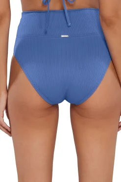 High-Waist|Bikini Bottoms<Sunsets Harbor Blue Sandbar Rib Hannah High Waist Bottom