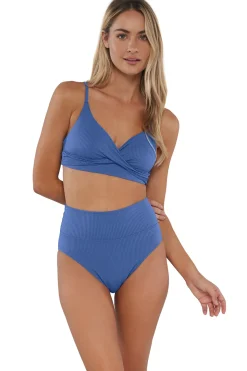 High-Waist|Bikini Bottoms<Sunsets Harbor Blue Sandbar Rib Hannah High Waist Bottom