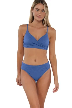 High-Waist|Bikini Bottoms<Sunsets Harbor Blue Sandbar Rib Hannah High Waist Bottom
