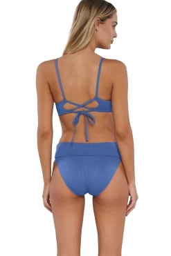 High-Waist|Bikini Bottoms<Sunsets Harbor Blue Sandbar Rib Hannah High Waist Bottom