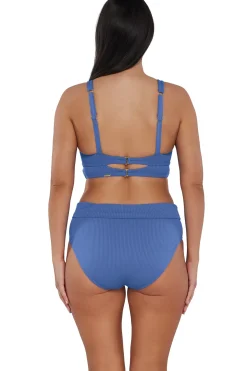 High-Waist|Bikini Bottoms<Sunsets Harbor Blue Sandbar Rib Hannah High Waist Bottom