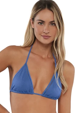 Wire-Free|Bikini Tops<Sunsets Harbor Blue Sandbar Rib Laney Triangle Top