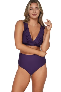 Plus Size|High-Waist<Sunsets Paradise Plum Capri High Waist Bottom