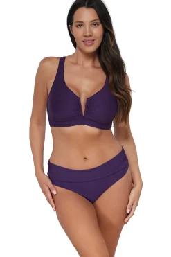 Plus Size|High-Waist<Sunsets Paradise Plum Capri High Waist Bottom