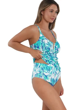 Plus Size|Underwire<Sunsets Sea Breeze Sandbar Rib Zuri V-Wire Tankini Top
