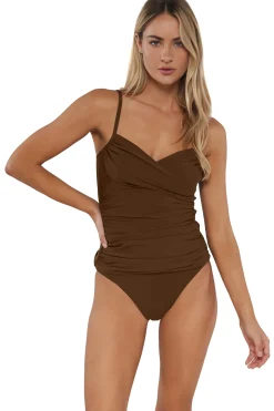 Wire-Free|Tankinis<Sunsets Tiki Brown Simone Tankini Top
