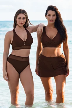 Plus Size<Sunsets Tiki Brown Sporty Swim Skirt