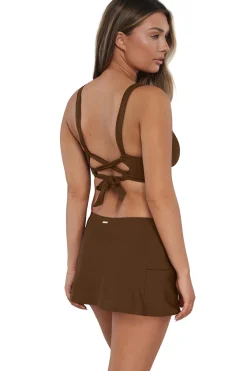 Plus Size<Sunsets Tiki Brown Sporty Swim Skirt