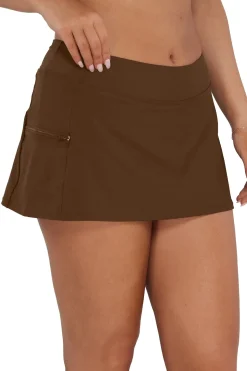 Plus Size<Sunsets Tiki Brown Sporty Swim Skirt