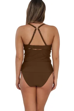 Plus Size|Underwire<Sunsets Tiki Brown Zuri V-Wire Tankini Top